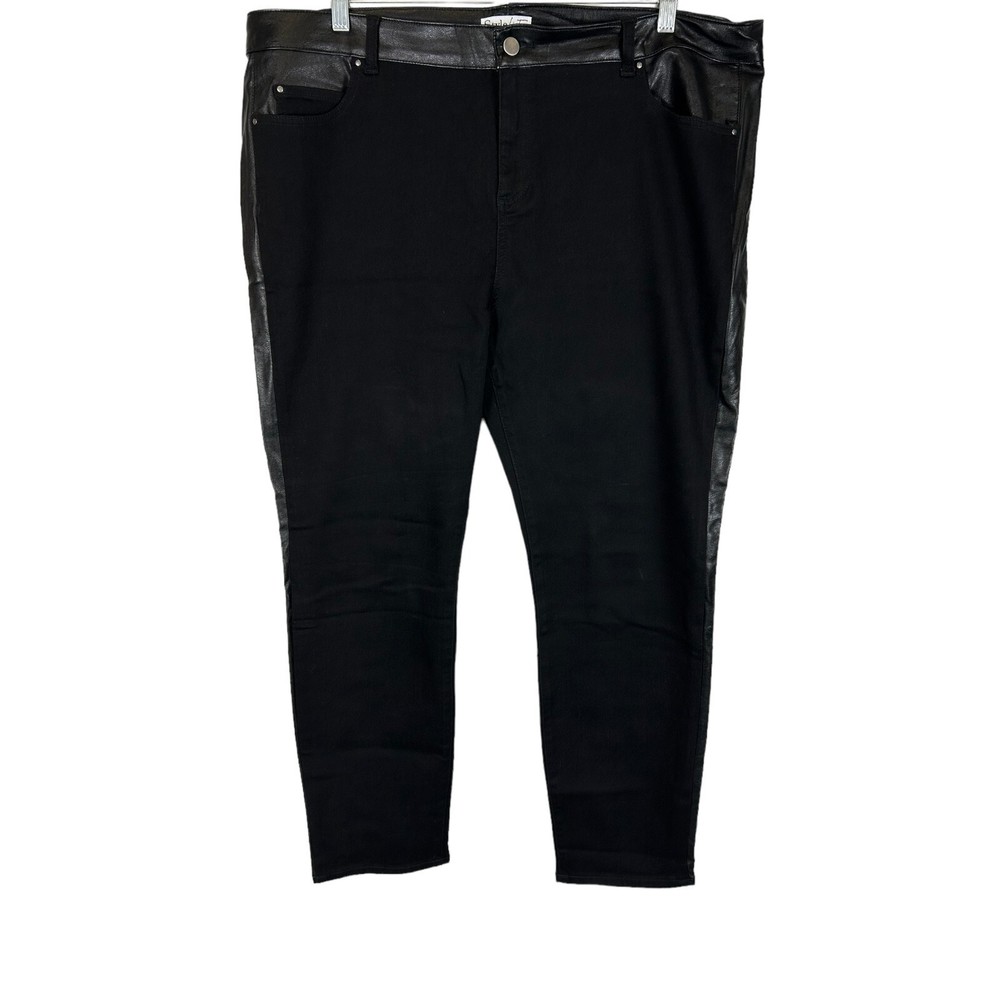 StyleList by Micaela Regular Faux Leather Inset Colored Denim Jean Black Size 20